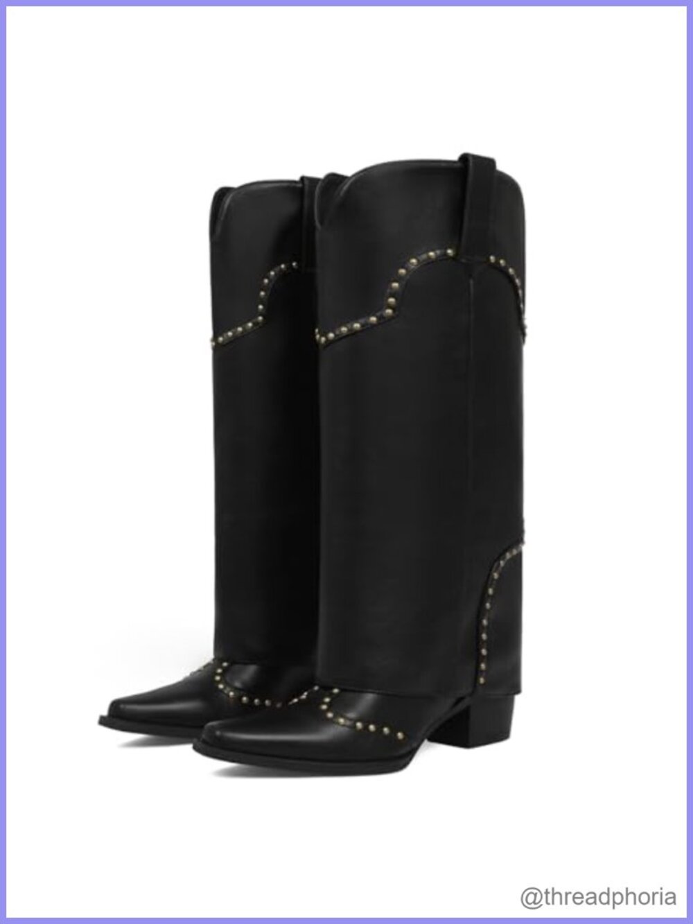 AOSPHIRAYLIAN Women's Fold Over Knee High Boots Chunky Heel Square Toe Pull-On